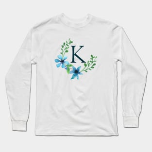 Floral Monogram K Pretty Blue Flowers Long Sleeve T-Shirt